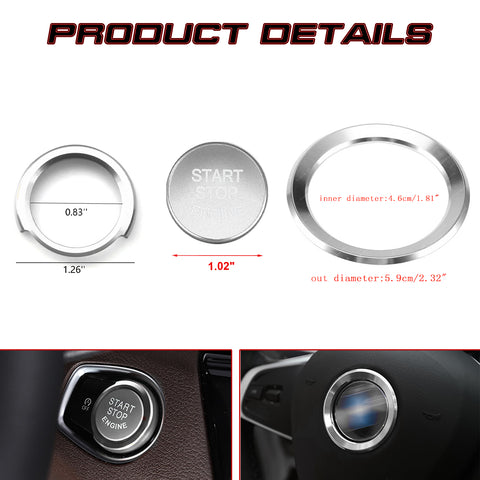 Silver Steering Wheel Logo Engine Ignition Button Cover For BMW 3 Series 2013-up