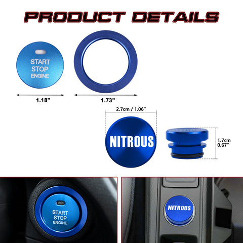 Blue Aluminum Ignition Start + Cigarette Lighter NITROUS Button Trim For Subaru