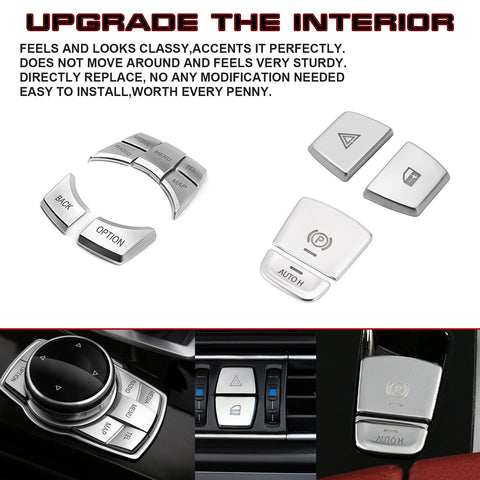 Silver Multi-Media Control Gear Shift Parking Brake Button Cover For BMW F01 F10