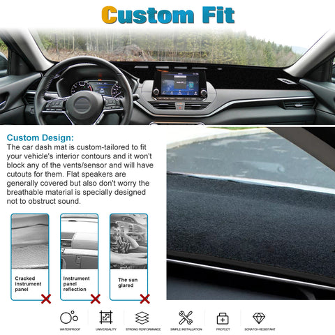 Center Console Dashboard Mat Pre-cut Non-Slip Sunshield Sun Glare Protector Dash Carpet Pad Black Cover Compatible with Nissan Altima 2019-2021