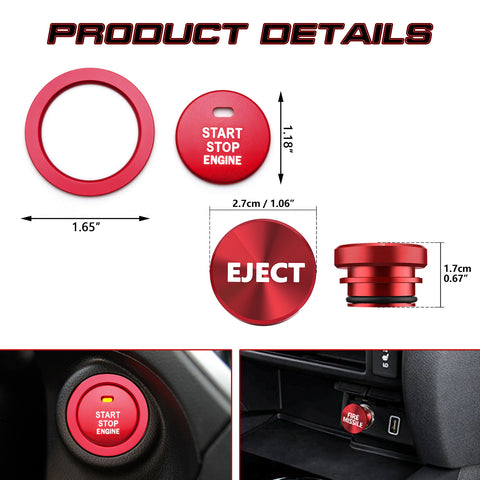 Red Aluminum Engine Start + Cigarette Lighter Eject Button Trim For Subaru BRZ