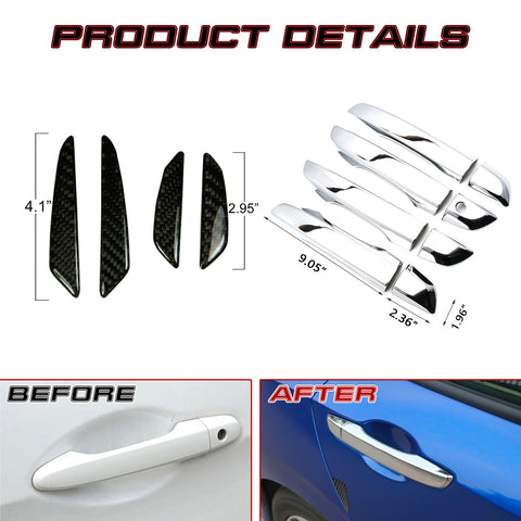 Chrome Silver Door Handle+Door Edge Protect Guard Trim For Honda Civic 2016-2021