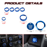 Blue Engine Ignition AC Radio Switch Button Ring Cover For Ford F150 XLT 16-2020