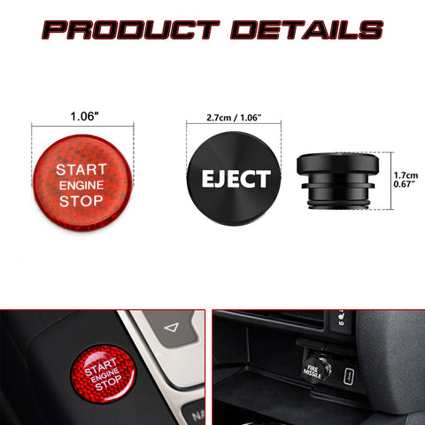 Red Carbon Engine + Black Cigarette Lighter Eject Button Trim For Audi A4 S4 RS4