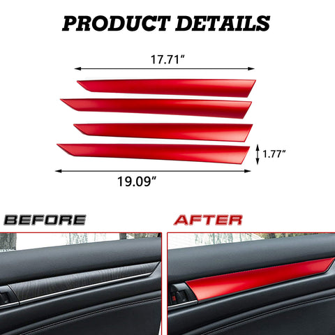 Red Door Panel Armrest Stripes Handle Bowl Cover Trims For Honda Accord 2018-22