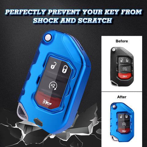 Blue Anti-dust Folding Remote Folding Key Case Skin For Jeep Wrangler 2018-2021