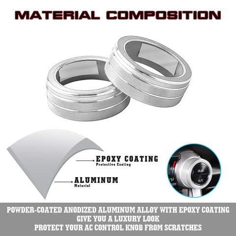 Silver Aluminum Alloy AC Climate Knob Ring Decor Cover For Toyota RAV4 2019-2023