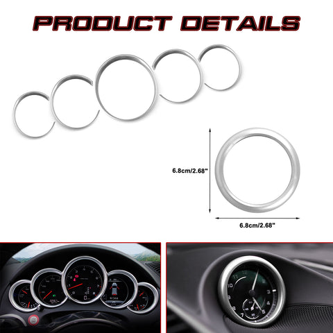 For Porsche Panamera Silver Dashboard Meter Frame Dash Clock Circle Ring Trim