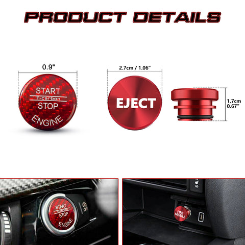 0.9" Red Carbon Engine Start + Cigarette Lighter Eject Button Trim For BMW 1 3 5