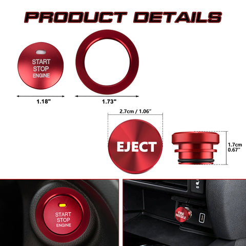 Red Aluminum Ignition Start + Cigarette Lighter Eject Button Trim For Subaru BRZ