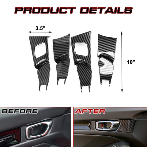 4Pcs Carbon Fiber Pattern Door Handle Bowl Cover Trim For Honda Civic 11th Gen