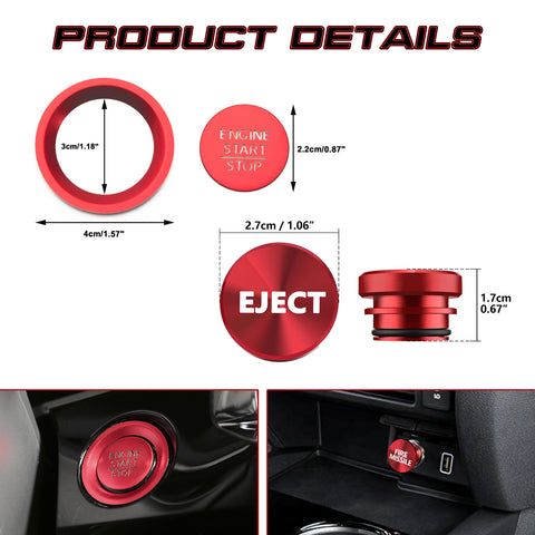 Red Engine Start + Cigarette Lighter Eject Button Trim For Honda Civic 11th 2022