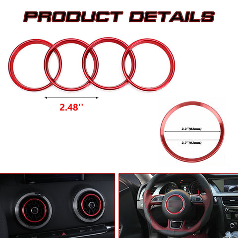 Red Alloy Air Vent Outlet Steering Wheel Logo Ring Cover Trims For Audi A3 S3