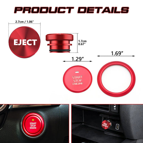 Red Alloy Engine Start + Cigarette Lighter Eject Button Trim For Mazda 3 2020-up