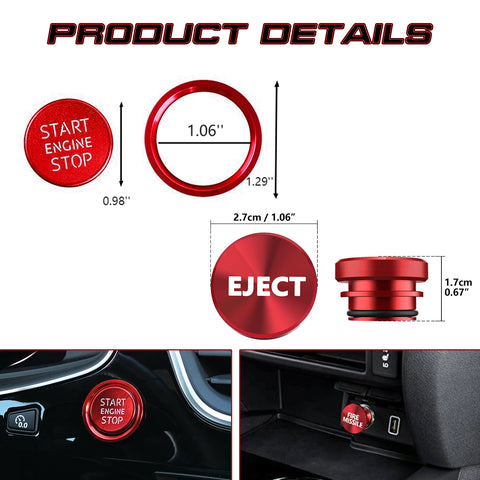 Red Aluminum Engine Start + Cigarette Lighter Eject Button Trim For Audi A4 S4