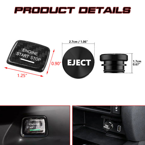 Real Carbon Fiber Engine Start + Black Cigarette Eject Button Cover For Chevy C7