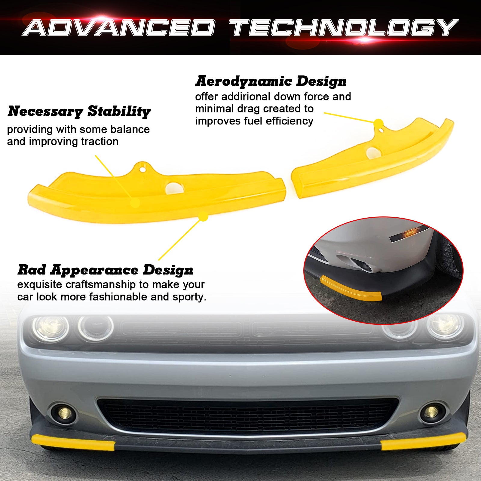 Protezione splitter paraurti anteriore di ricambio per Dodge Protezione splitter paraurti anteriore di ricambio per Dodge