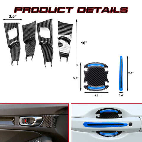 Red Inner + Exterior Door Handle Bowl Cover Trim For Honda Civic 11th Gen 2022+