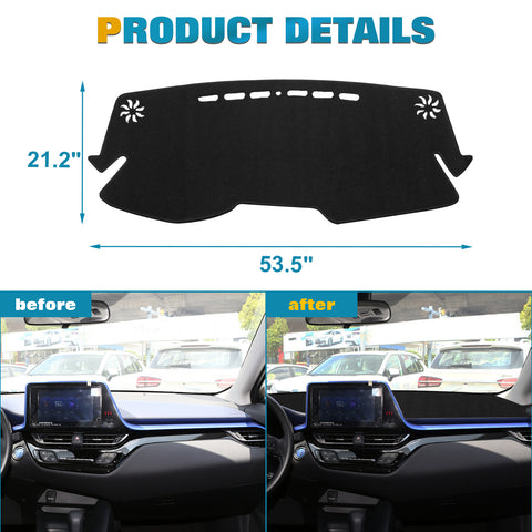 Xotic Tech Center Console Dashboard Mat Pre-Cut Non-Slip Sunshield Sun Glare Protector Dash Carpet Pad Black Cover Compatible with Toyota CH-R CHR 2017-2022