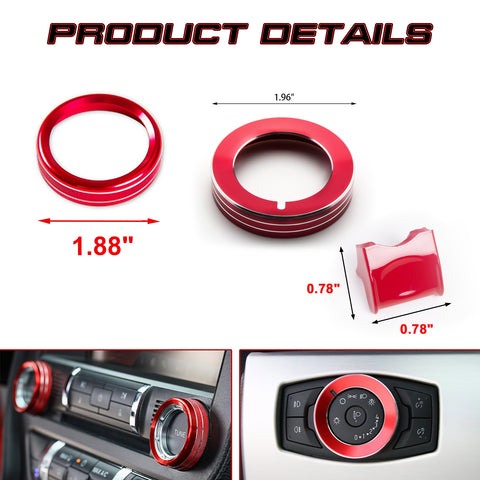 Red Center Console Control Switch Button Knob Ring Trim For Ford Mustang 2015-up