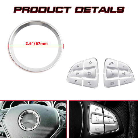 Silver Steering Wheel Button Central Logo Ring Molding Trim For Mercedes C GLC