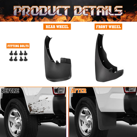 Black Front+Rear Splash Fender Mudguards Protector For Nissan Frontier 2005-2022