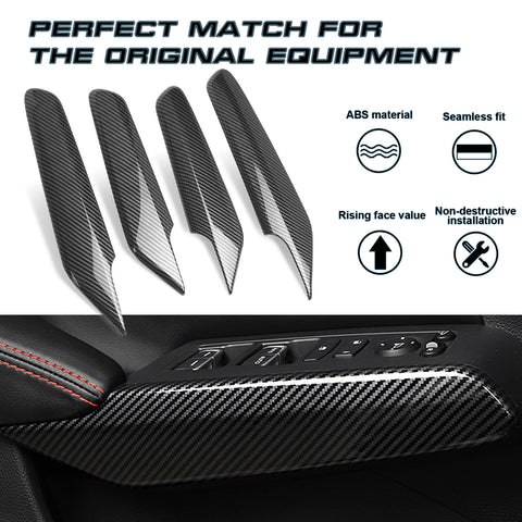 4pcs Carbon Fiber Pattern Window Switch Armrest Cover Trim For Honda Civic 11th