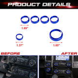 6pcs Centre Console AC Climate Control/Radio Volume Tune Switch Knob Surrounding Ring Decoration Covers Compatible with Ford F150 XLT 2016-2020 (Blue)