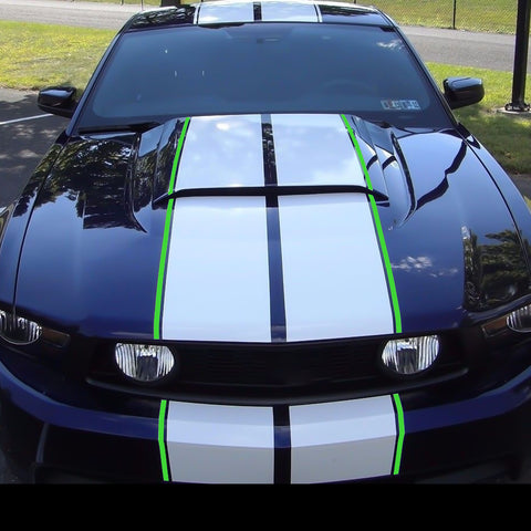 Gloss White Green Hood Roof Trunk Vinyl Stripes Pre-Cut Sticker For Ford Mustang