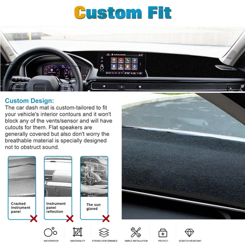 Center Console Dashboard Mat Pre-cut Non-Slip Sunshield Sun Glare Protector Dash Carpet Pad Black Cover Compatible with Honda Civic 2022