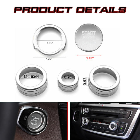 Silver Start Stop Button AC Climate Switch Ring Cover For BMW 1 2 3 4 Series