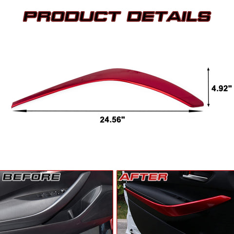 Sporty Style Red Front Side Door Armrest Cover Trim For Toyota Corolla 2020-2023