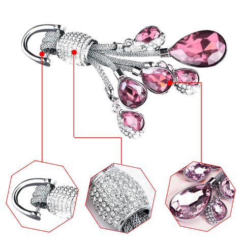 Blue / Pink / Red Universal Fit Car Key Chain Ring, Water-drop Shining Crystal Jewelry Keychain Bling Diamond Key Holder Ring, Cute Decoration Accessories