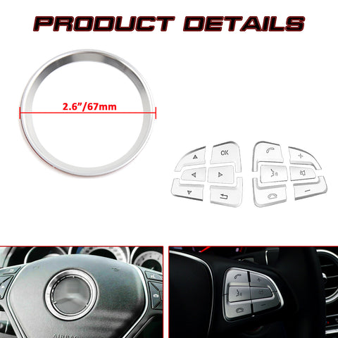 For Benz GLA GLE 2015-up Silver Steering Wheel Button Logo Frame Ring Decor Trim