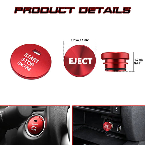 Red Alloy Engine Start + Cigarette Lighter Eject Button Trim For Mazda 3 6 CX-3