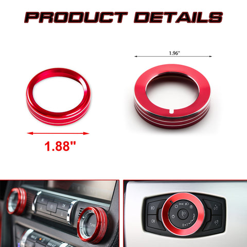 Sporty Red Radio Volume Headlight Switch Button Knob Ring Trim For Ford Mustang