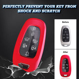 Xotic Tech Red TPU Key Fob Shell Full Cover Case w/ Keychain, Compatible with Hyundai Sonata Tucson Santa Fe Smart Keyless Entry Key