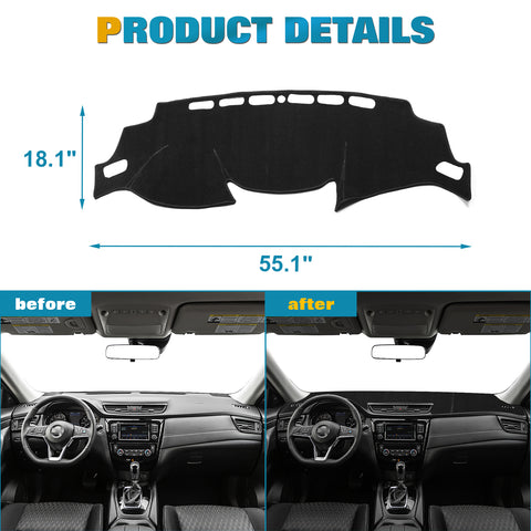 Center Console Dashboard Mat Pre-Cut Non-Slip Sunshield Sun Glare Protector Dash Carpet Pad Black Cover Compatible with Nissan Rogue 2014-2020