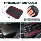 Xotic Tech Center Console Armrest Seat Box Cover Pad, Leather Cushion w/Flexible Elastic Band, Universal Accessories for Most Cars, SUV, Truck (Black & Wine Red 12.60"x7.48")