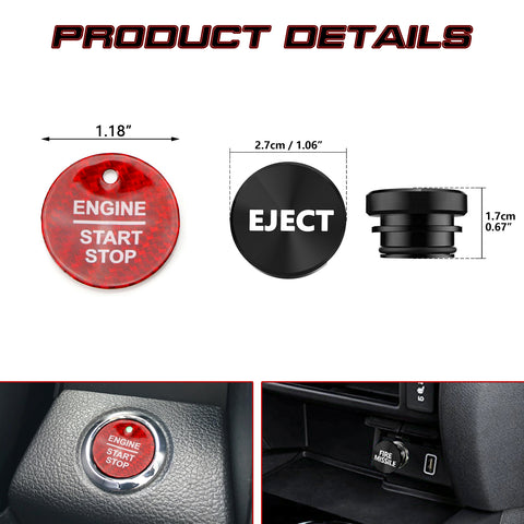 Carbon Fiber Engine Start + Black Cigarette Eject Button Trim For Ford Raptor