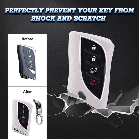 White TPU w/Leather Style Full Protect Remote Key Fob Cover w/Keychain For Lexus ES 350 18+