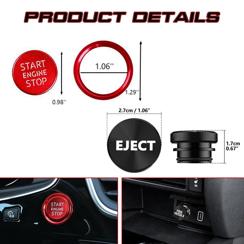 Aluminum Engine Start + Black Cigarette Lighter Eject Button Trim For Audi A4 S4