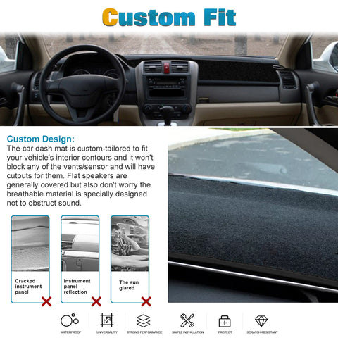 Center Console Dashboard Mat Pre-Cut Non-Slip Sunshield Sun Glare Protector Dash Carpet Pad Black Cover Compatible with Honda CR-V CRV 2007-2011