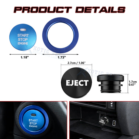 Blue Aluminum Ignition + Black Cigarette Lighter Eject Button Trim For Subaru XV