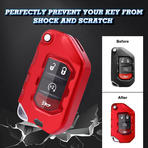 Red Soft TPU Anti-dust Remote Control Key Fob Cover w/Keychain For Jeep Wrangler 2018-21