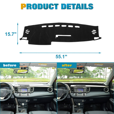 Center Console Dashboard Mat Pre-Cut Non-Slip Sunshield Sun Glare Protector Dash Carpet Pad Black Cover Compatible with Toyota RAV4 2013-2018