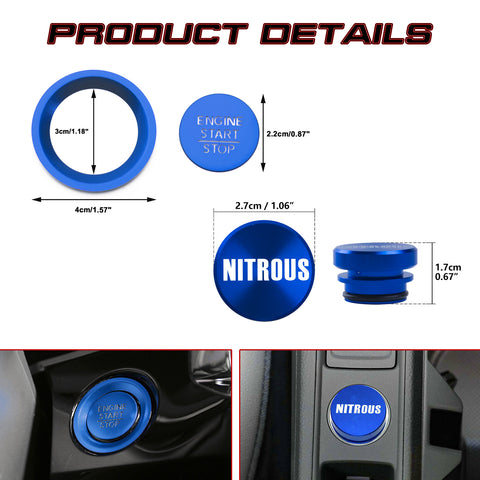 Blue Engine + Cigarette Lighter NITROUS Button Trim For Honda Civic 11th 2022