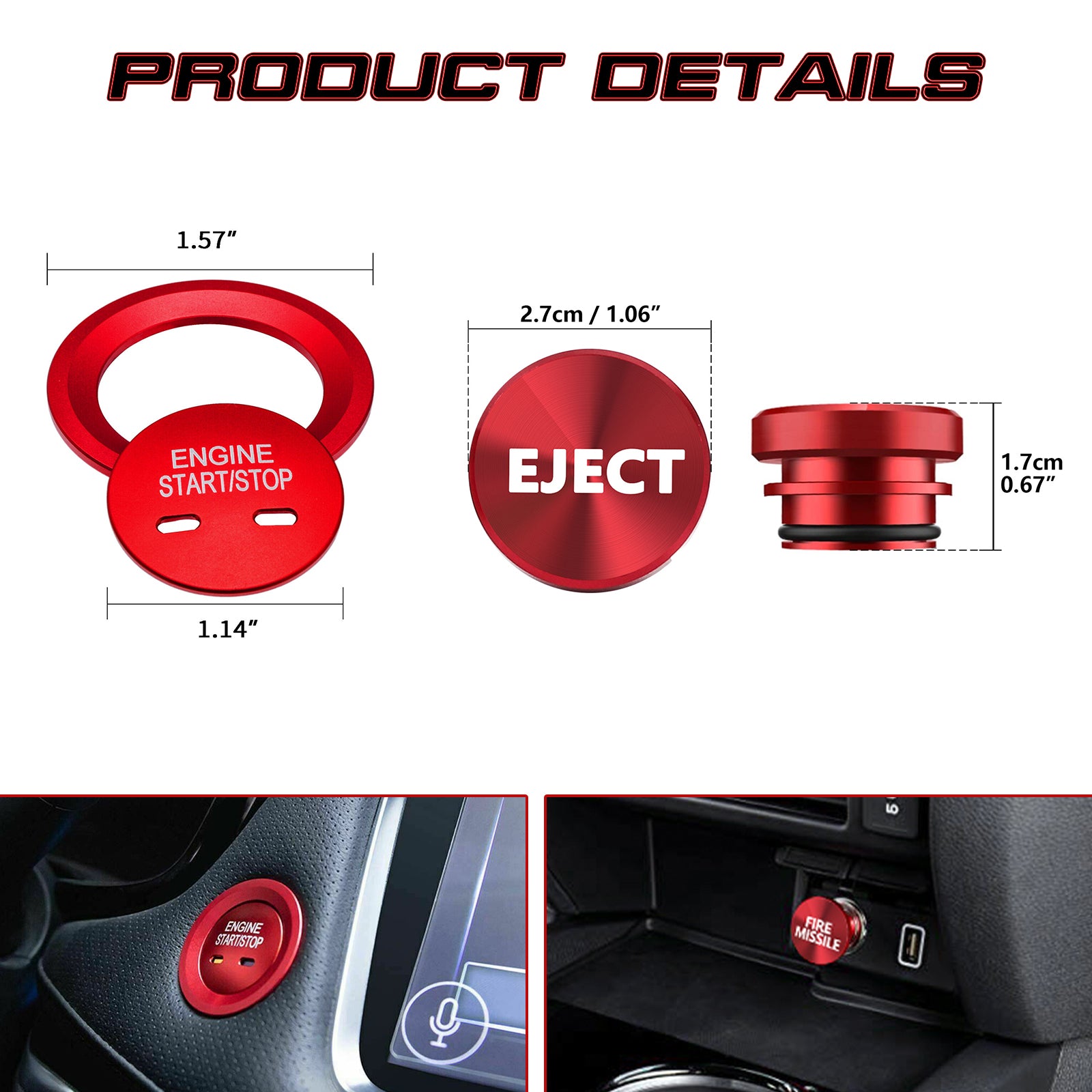 Red Engine Start + Cigarette Lighter Eject Button Cover For Chevrolet ...