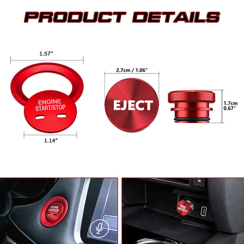 Red Engine Start + Cigarette Lighter Eject Button Cover For Chevrolet Impala GMC