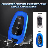 Xotic Tech Blue TPU Key Fob Shell Full Cover Case w/ Keychain, Compatible with Hyundai Sonata Tucson Santa Fe Smart Keyless Entry Key